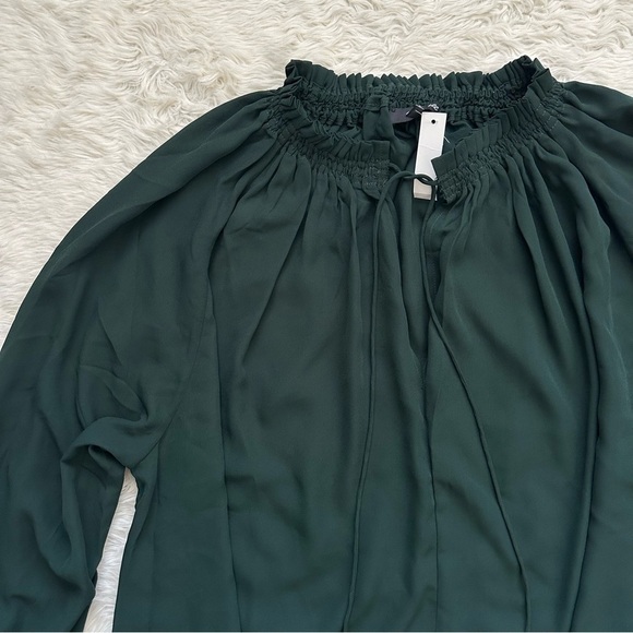 Madewell Blouse Long-Sleeve Tie-Neck Top Semisheer Luxury Forest Green M NWT New - Picture 6 of 12